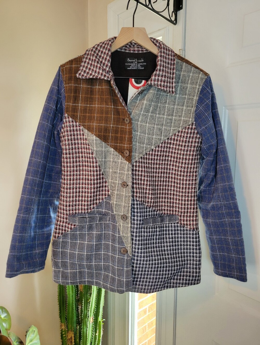 NEW Sacred Threads Multi-media Patchwork Plaid Jacket, Size Womens L/XL